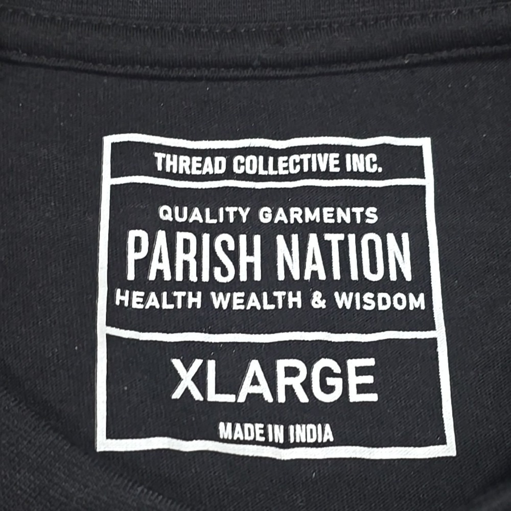 Parish Nation Mens Colorblock Chenille Patch Graphic T-Shirt Black Teal XL - Picture 2 of 9